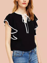 Load image into Gallery viewer, Women Black Plain White Piping Top