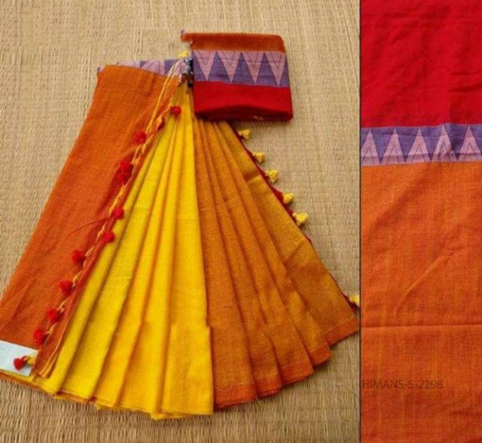Stylish Handloom Cotton khadi Saree With Blouse Piece