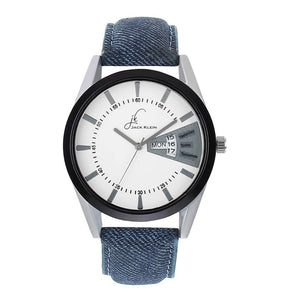 Formal White Dial Denim Finish Day And Date Working Wrist Watch