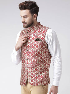 Multicoloured Polyester Blend Printed Nehru Jackets