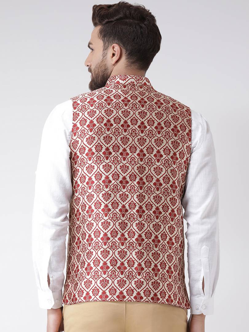 Multicoloured Polyester Blend Printed Nehru Jackets