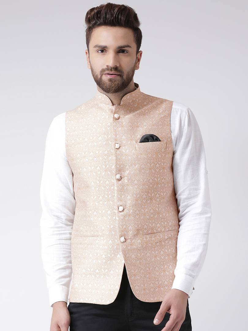 Multicoloured Polyester Blend Printed Nehru Jackets