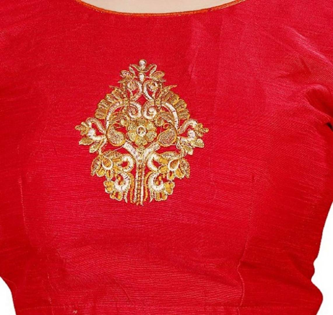 Women's Embroidery work Back Button Elbow Length Sleeves Blouse