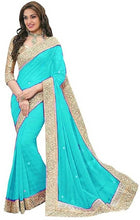 Load image into Gallery viewer, Trendy Sky Blue Georgette Bollywood Designer Party Wear Saree With  Blouse Piece
