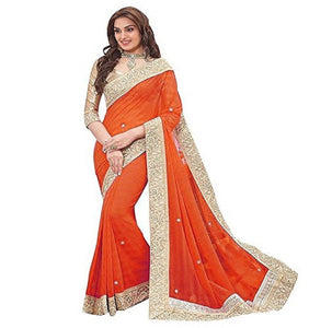 Trendy Orange Georgette Bollywood Designer Party Wear Saree With  Blouse Piece