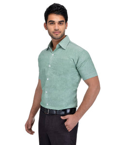 Green Cotton Solid Short Sleeve Formal Shirt