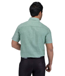Green Cotton Solid Short Sleeve Formal Shirt