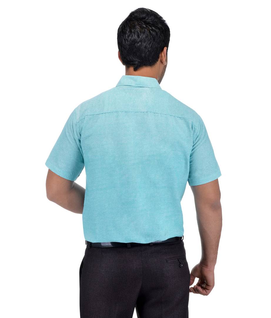 Blue Cotton Solid Short Sleeve Formal Shirt