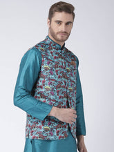 Load image into Gallery viewer, Men Multicoloured Printed Nehru Jacket With Pocket Square