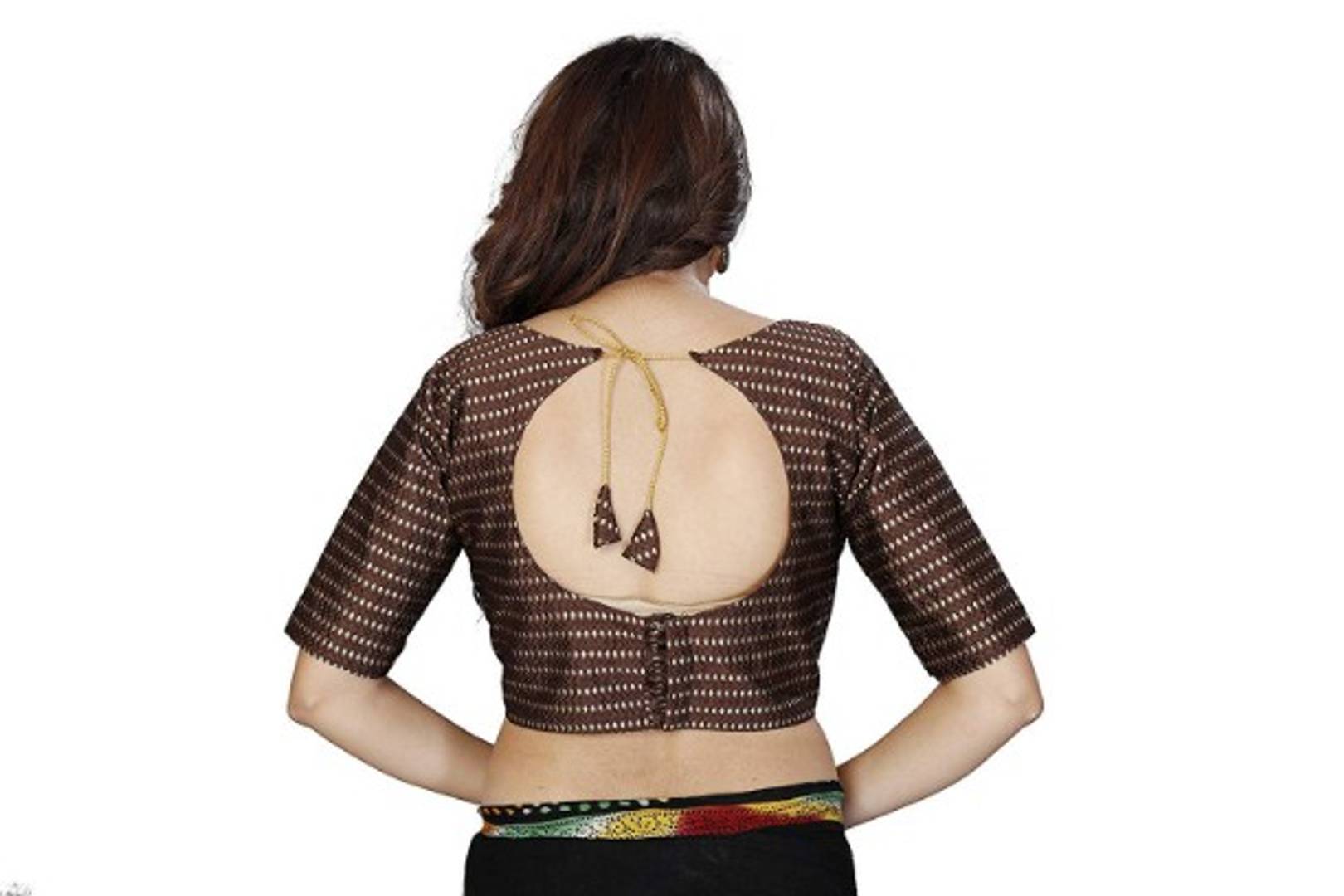 Multicoloured Brocade Boat Neck Stitched Blouse