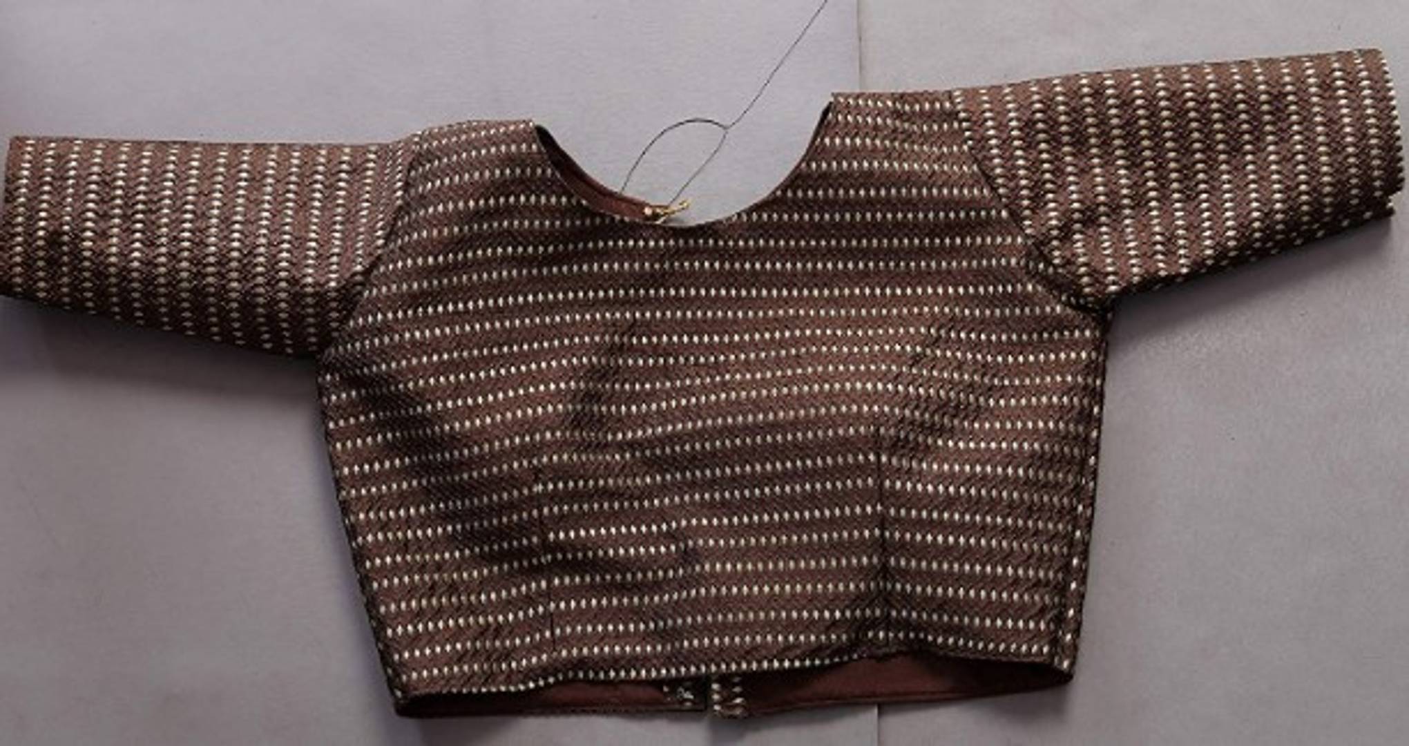 Multicoloured Brocade Boat Neck Stitched Blouse