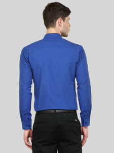Blue Solid Cotton Blend Slim Fit Formal Shirt