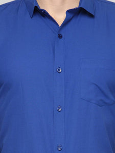 Blue Solid Cotton Blend Slim Fit Formal Shirt