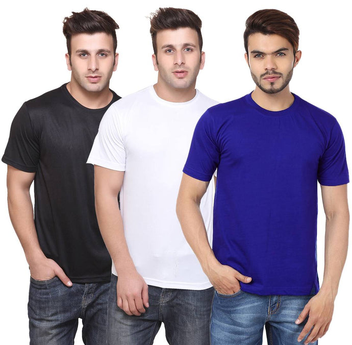 Multicoloured Polyester Blend Round Neck Dri-Fit T-Shirt (Pack Of 3)