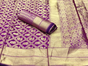 Beautiful Banarasi Silk Saree With Blouse Piece