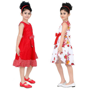 Red and White Combo cotton Frock - SVB Ventures 
