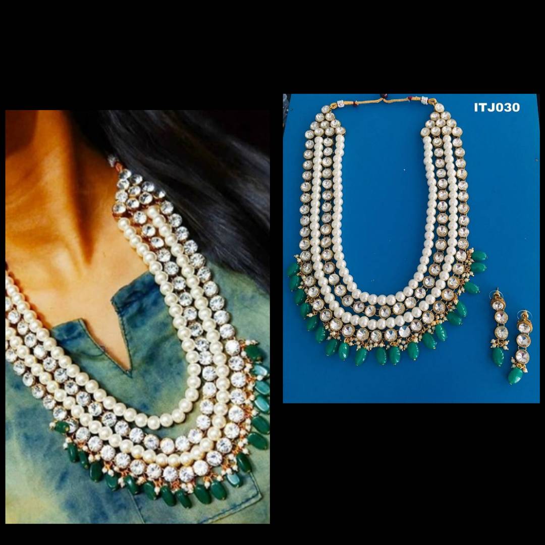 Long Traditional Pearl Kundan Necklace With Earing