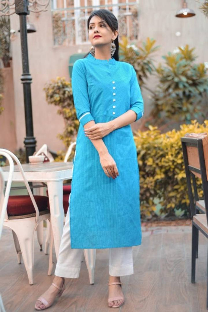 Cotton Solid Kurta With Thread Work