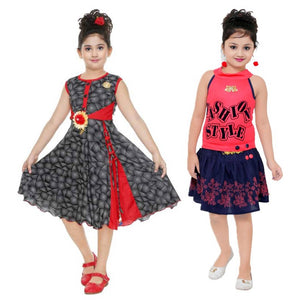 Girls Midi/Knee Length Party Dress cotton (combo pack of 2) - SVB Ventures 