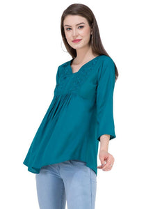 Women's Rayon Blue Embroidered Top