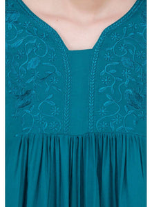 Women's Rayon Blue Embroidered Top