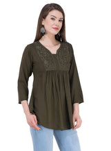 Load image into Gallery viewer, Women&#39;s Rayon Olive Embroidered Top