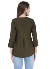 Load image into Gallery viewer, Women&#39;s Rayon Olive Embroidered Top