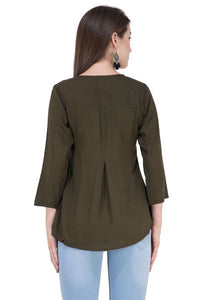 Women's Rayon Olive Embroidered Top