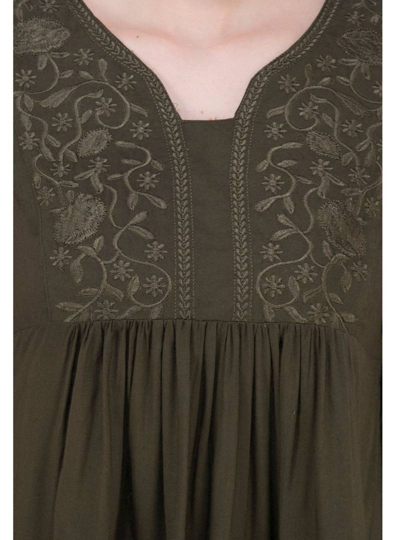 Women's Rayon Olive Embroidered Top