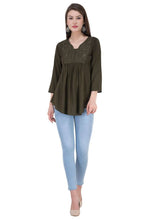 Load image into Gallery viewer, Women&#39;s Rayon Olive Embroidered Top