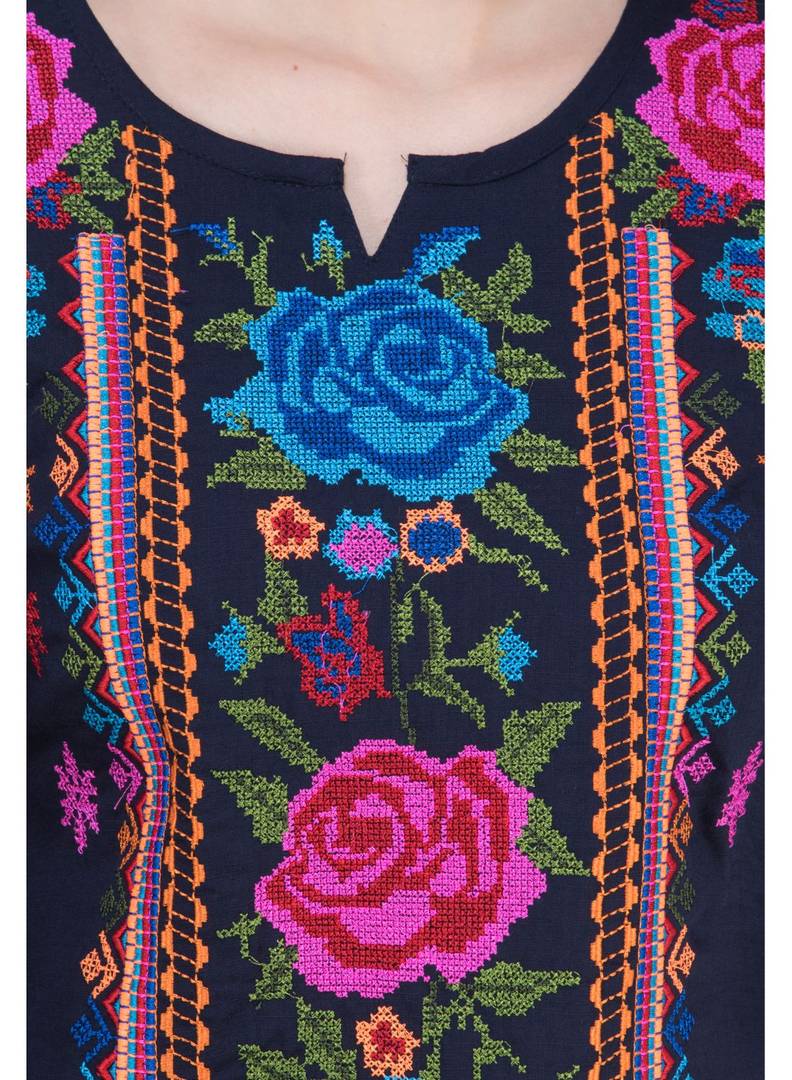 Women's Rayon Navy Blue Embroidered Tunic Top - SVB Ventures 