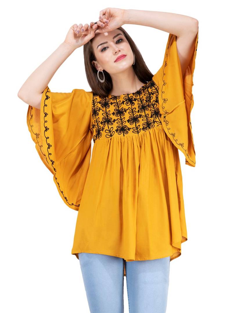MUSTARD EMBROIDERED TOP