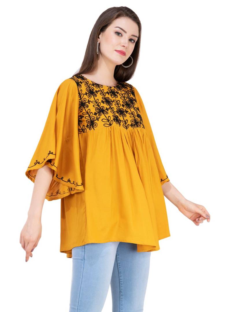 MUSTARD EMBROIDERED TOP