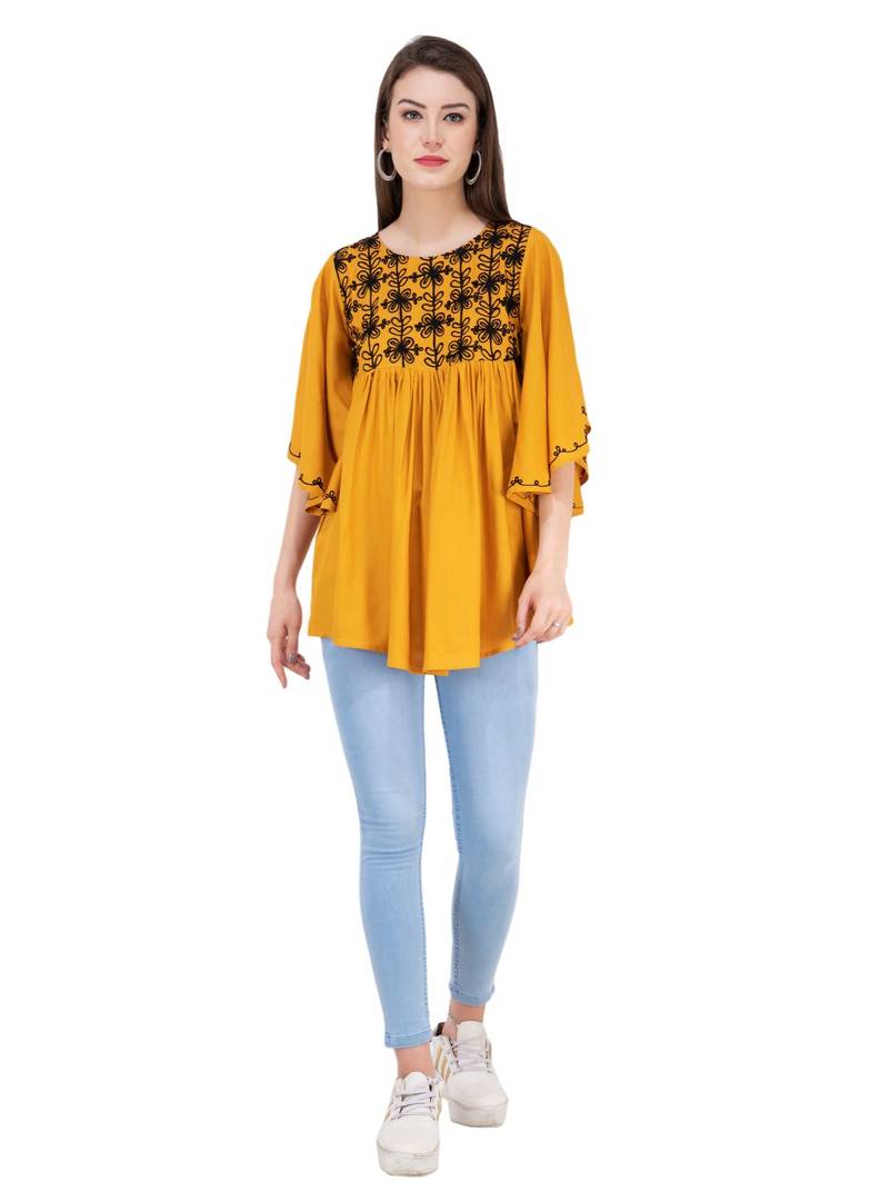 MUSTARD EMBROIDERED TOP