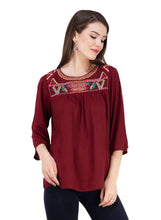 Load image into Gallery viewer, Women&#39;s Rayon Maroon Embroidered Top