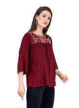 Load image into Gallery viewer, Women&#39;s Rayon Maroon Embroidered Top