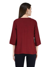 Load image into Gallery viewer, Women&#39;s Rayon Maroon Embroidered Top