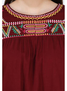 Women's Rayon Maroon Embroidered Top