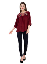 Load image into Gallery viewer, Women&#39;s Rayon Maroon Embroidered Top