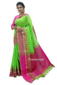 Trendy Handloom Cotton Silk Saree With Blouse Piece