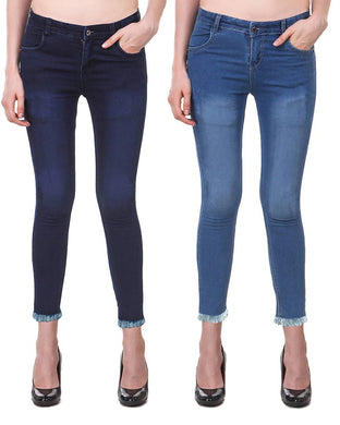 Stylish Multicoloured Denim Solid Jeans Pack Of 2
