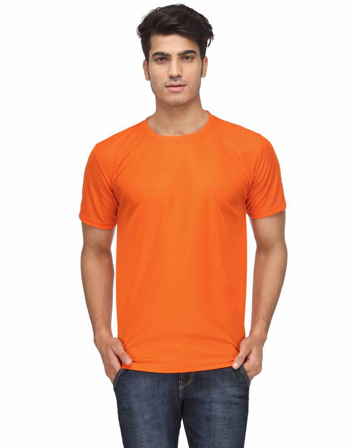 Men's Orange Solid Polyester Round Neck T-Shirt