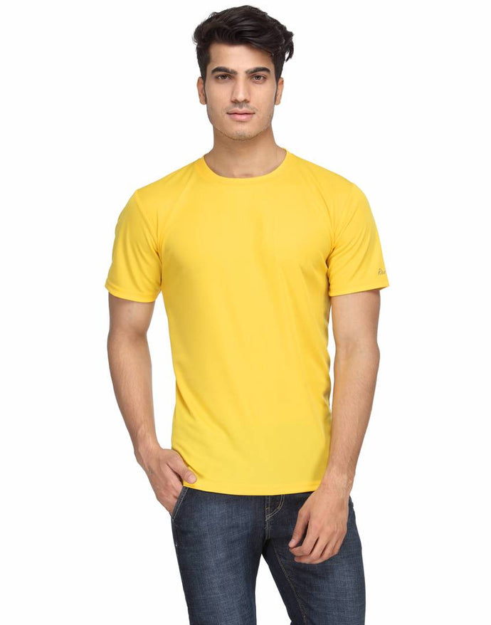 Men's Yellow Solid Polyester Round Neck T-Shirt