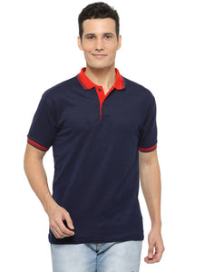 Navy Blue Cotton Blend Solid  Polo T-Shirt
