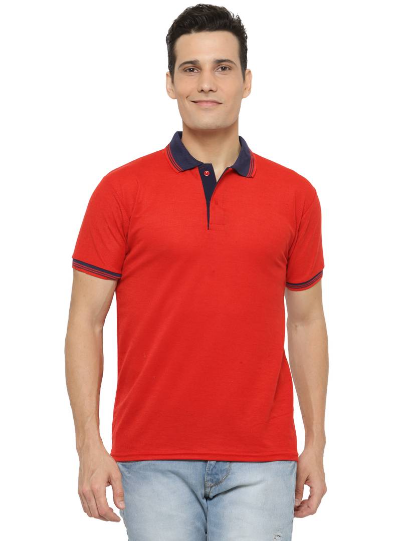 Red Cotton Blend Solid  Polo T-Shirt