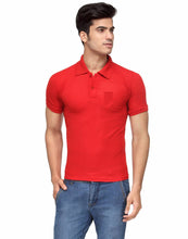 Load image into Gallery viewer, Red Cotton Blend Solid  Polo T-Shirt