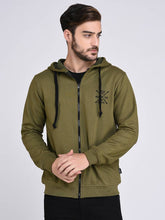 Load image into Gallery viewer, Olive Green Fleece Hooded With Front Zip Open sweatshirt-Full