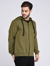 Load image into Gallery viewer, Olive Green Fleece Hooded With Front Zip Open sweatshirt-Full