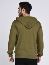 Load image into Gallery viewer, Olive Green Fleece Hooded With Front Zip Open sweatshirt-Full