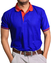Load image into Gallery viewer, Blue Cotton Blend Solid  Polo T-Shirt